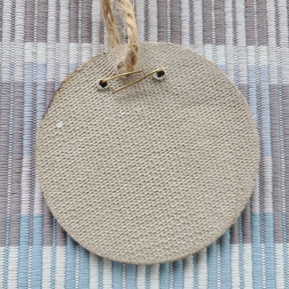 Vintage Handmade Sandcast Clay Enamel Angel Ornament Round Disc Wire Halo Wings - Picture 8 of 10